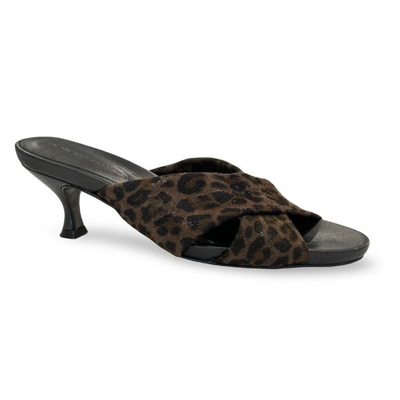 Donald J Pliner Leopard Print Stiletto Sandals Size 7.5 M Brown Suede Slide - Picture 2 of 8